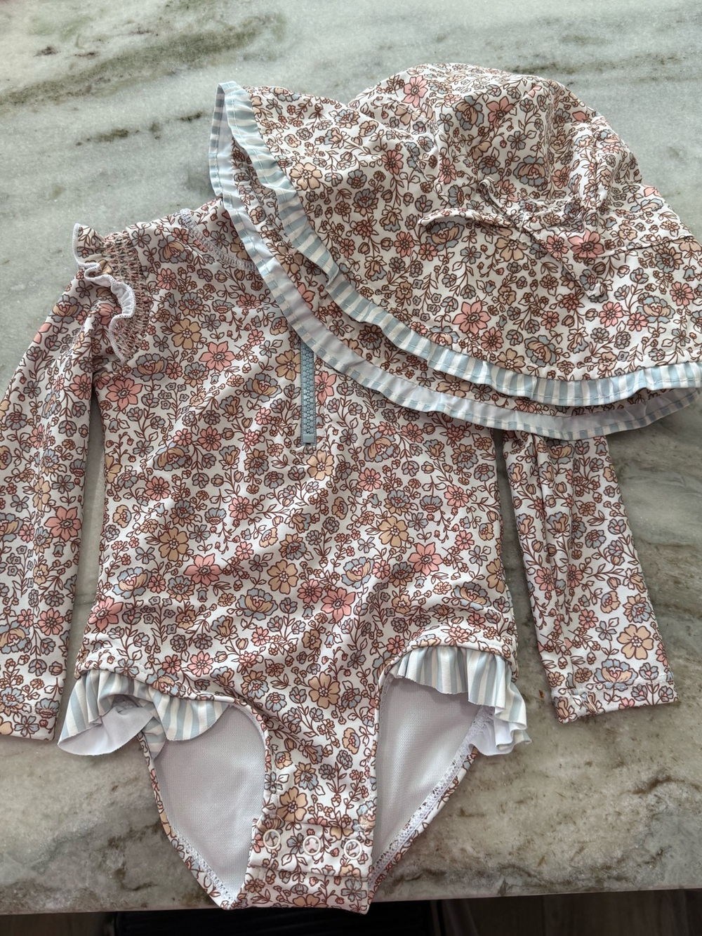 Tommy Bahama Floral Zip-Up Rash Guard in Pink, Brown & Cream
